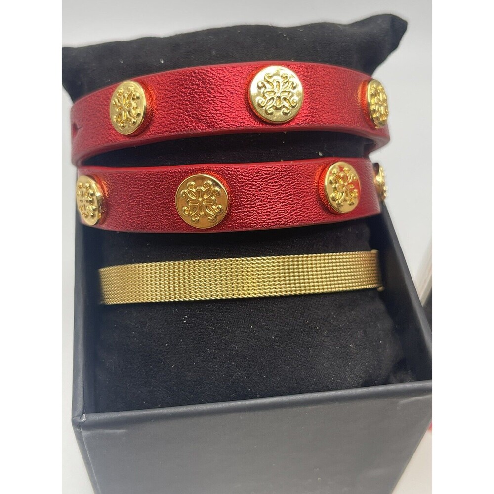 Rustic Cuff Matallic Red Double Wrap Bracelet & G… - image 3